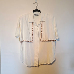 Vintage Marnie West Boho Western Cream Blouse with Rainbow Embroidery-Si…